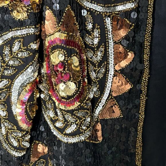 Vintage 90’s Scala Sequined Beaded Silk Jacket Black Gold Pink Size MP - Picture 4 of 7